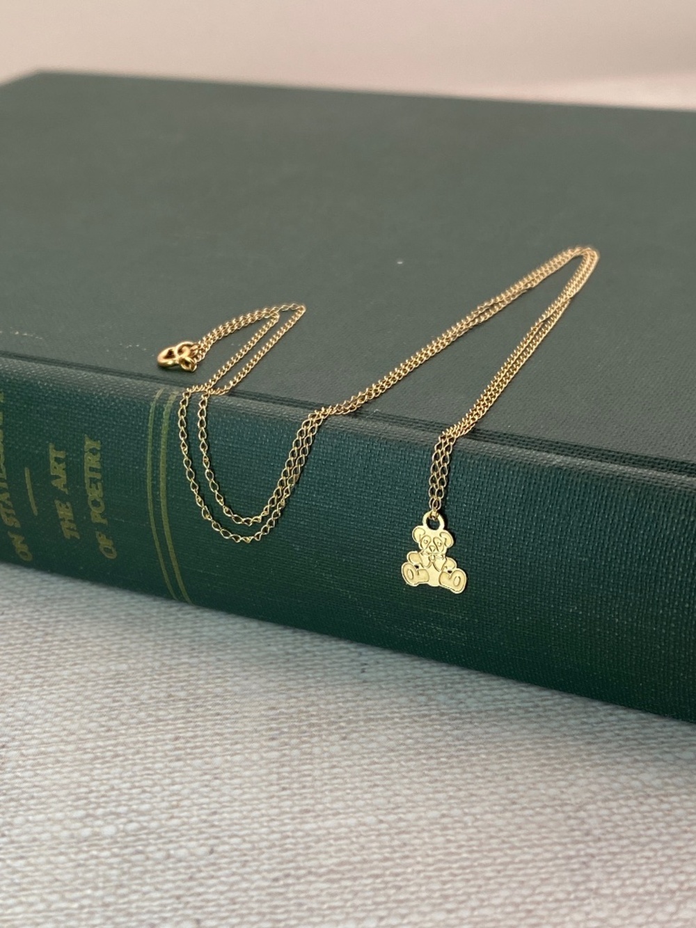 Solid 14K Gold Teddy Bear Charm Necklace 17" Dainty Cute Minimalist Girl Pendant